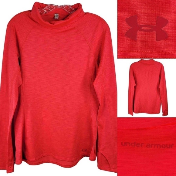 Under Armour UA ColdGear Women’s Large Pink LS Thumb Holes Compression Mock Neck - Picture 1 of 9